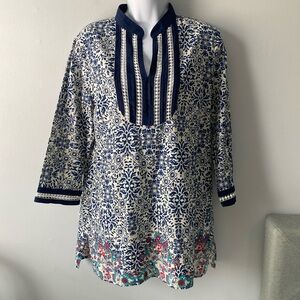 NWT Brooks Brothers 346 Tunic Cover-up Women's Floral Paisley Print Blue M